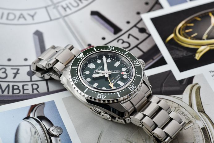 Seiko Prospex SPB381J1 Baby Marinemaster GMT Green Dial Stainless Steel Strap