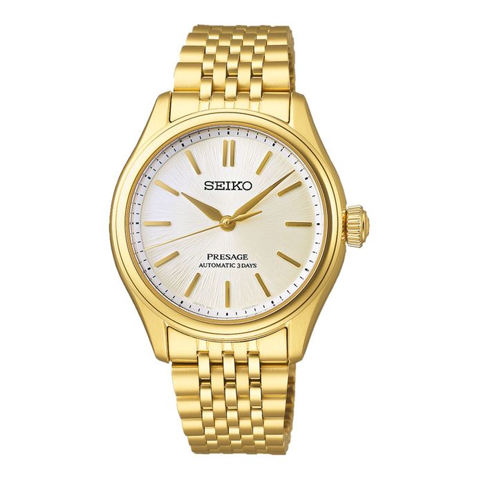 Seiko Presage Classic SPB524J1 Edo Silk Shiro-iro White Dial Gold Stainless  Steel Strap