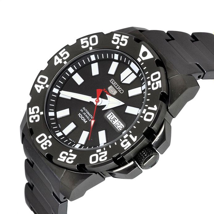 Seiko Sports SRP489 SRP489K1 Automatic Black Dial Black