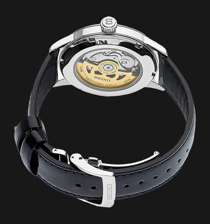 Seiko Presage SRPB43J1 Cocktail Time Skydiving Light Blue Texture Dial Black Leather Strap