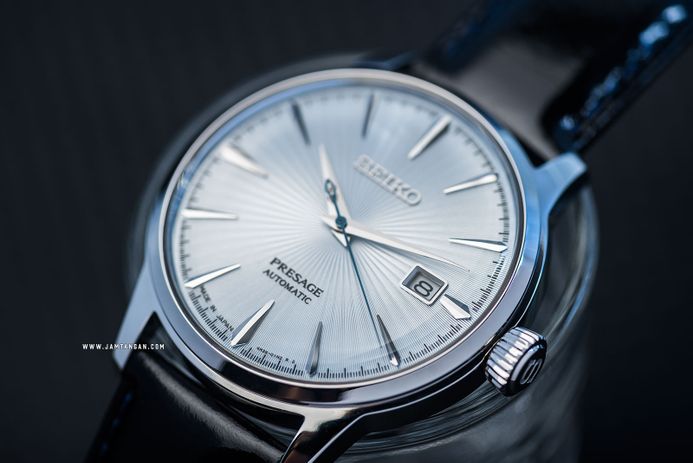 Seiko Presage SRPB43J1 Cocktail Time Skydiving Light Blue Texture Dial Black Leather Strap
