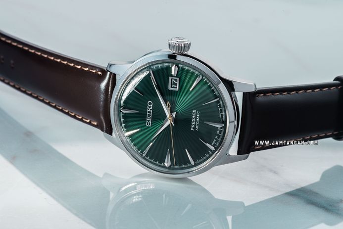 Seiko Presage SRPD37J1 Cocktail Time Mockingbird Automatic Green Dial Brown Leather Strap