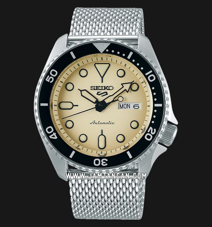 Seiko 5 Sports SRPD67K1 5KX SKX Sports Style Automatic Beige Dial Mesh Strap