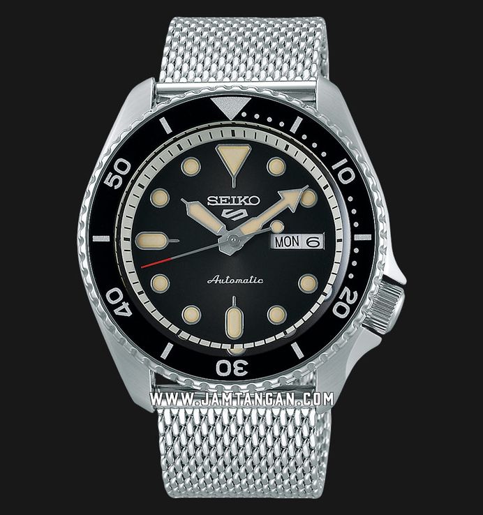 Seiko 5 Sports SRPD73K1 SKX Sports Style Automatic Black Dial Silver Mesh Strap