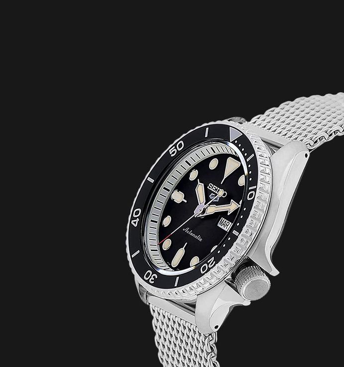 Seiko 5 Sports SRPD73K1 SKX Sports Style Automatic Black Dial Silver Mesh Strap