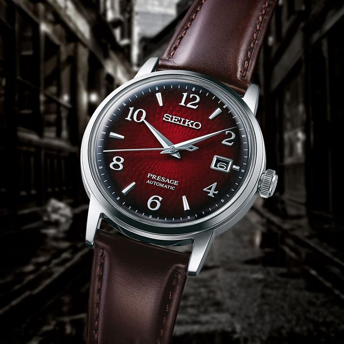 Seiko Presage SRPE41J1 Cocktail Negroni Red Dial Dark Red-Brown Leather Strap