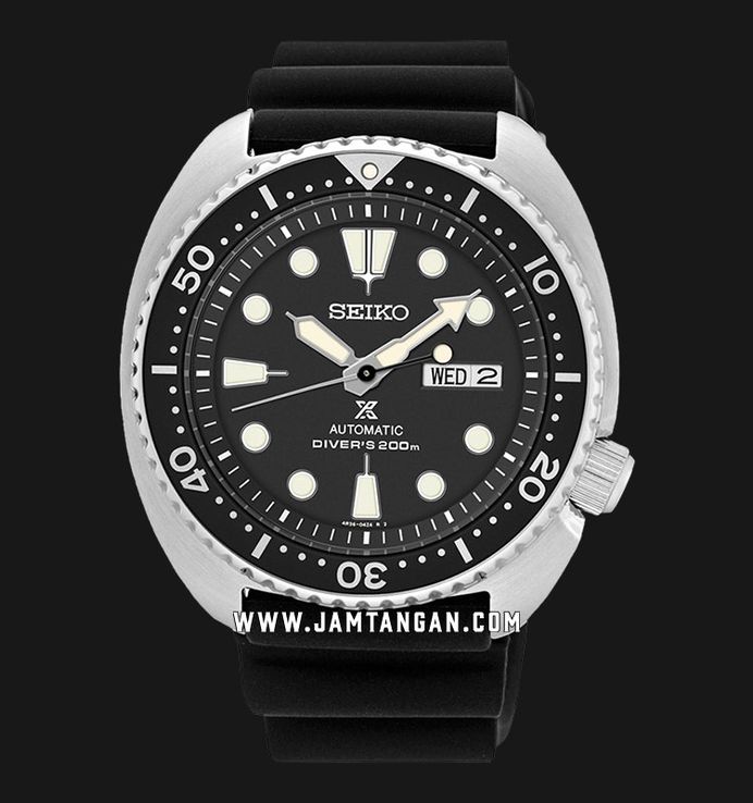 Seiko Prospex SRPE93K1 Turtle Automatic Divers 200M Black Dial Black Rubber Strap