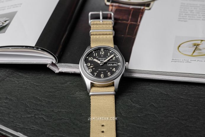Seiko 5 Sports SRPG35K1 Automatic Black Dial Beige Nylon Strap