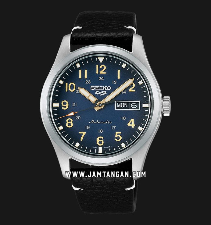 Seiko 5 Sports SRPG39K1 Field Specialist Style Automatic Blue Dial Black Leather Strap