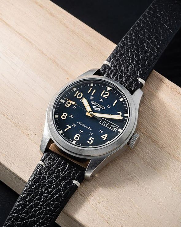 Seiko 5 Sports SRPG39K1 Field Specialist Style Automatic Blue Dial Black Leather Strap