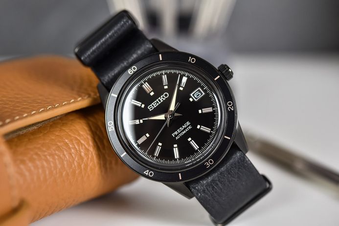 Seiko Presage SRPH95J1 Style60s Automatic Black Dial Black Leather Strap