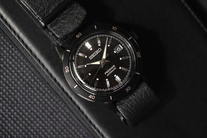 Seiko Presage SRPH95J1 Style60s Automatic Black Dial Black Leather Strap