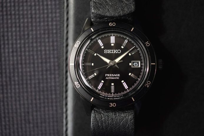Seiko Presage SRPH95J1 Style60s Automatic Black Dial Black Leather Strap