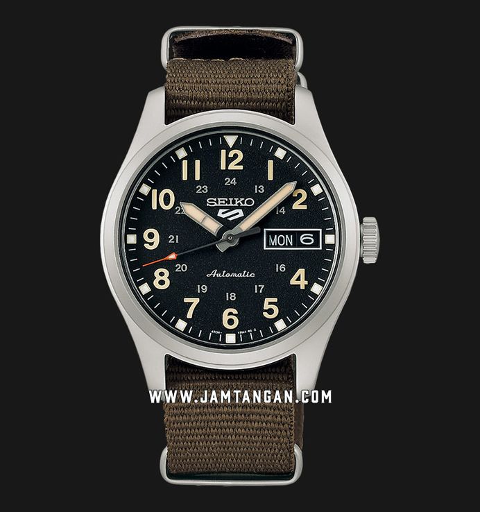Seiko 5 Sports SRPJ85K1 Mid-Field Sports Style Green Zone Automatic Men Black Dial Nylon Strap