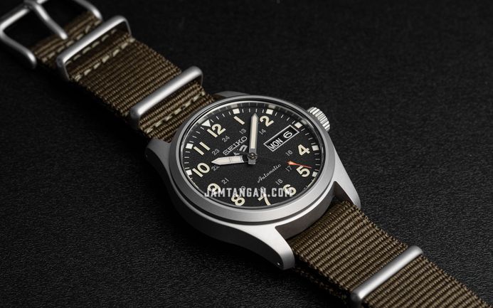 Seiko 5 Sports SRPJ85K1 Mid-Field Sports Style Green Zone Automatic Men Black Dial Nylon Strap