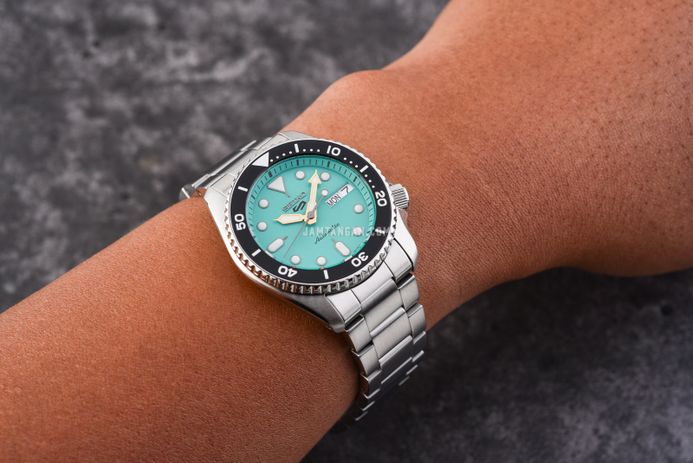 Seiko 5 Sports SRPK33K1 5KX Midi SKX Sports Style Baby Blue Dial Stainless Steel Strap