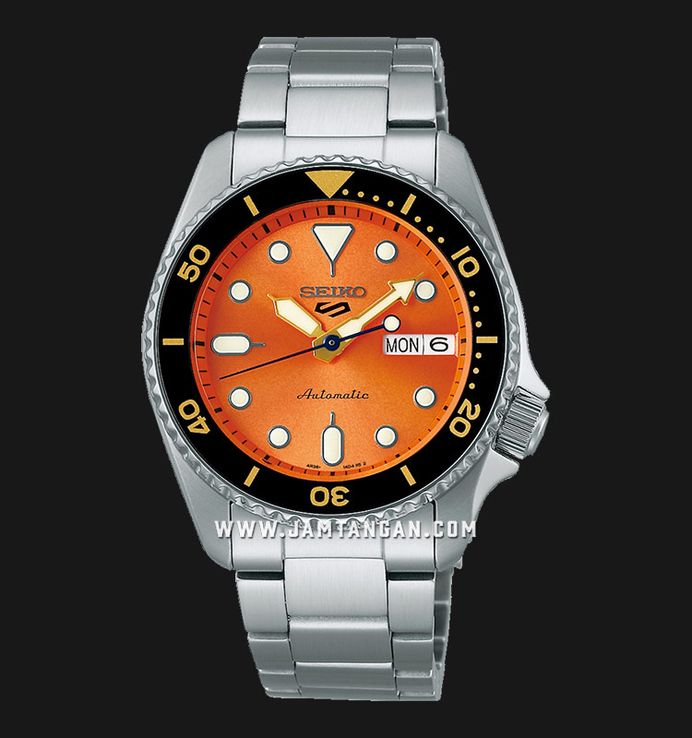 Seiko 5 Sports SRPK35K1 5KX Midi SKX Sports Style Orange Dial Stainless Steel Strap