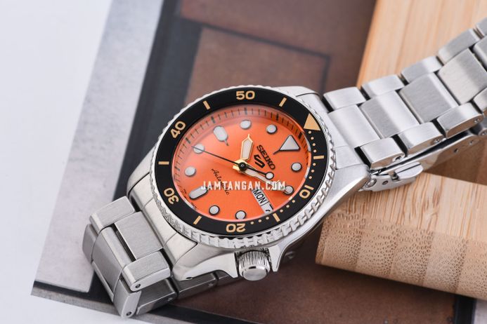 Seiko 5 Sports SRPK35K1 5KX Midi SKX Sports Style Orange Dial Stainless Steel Strap