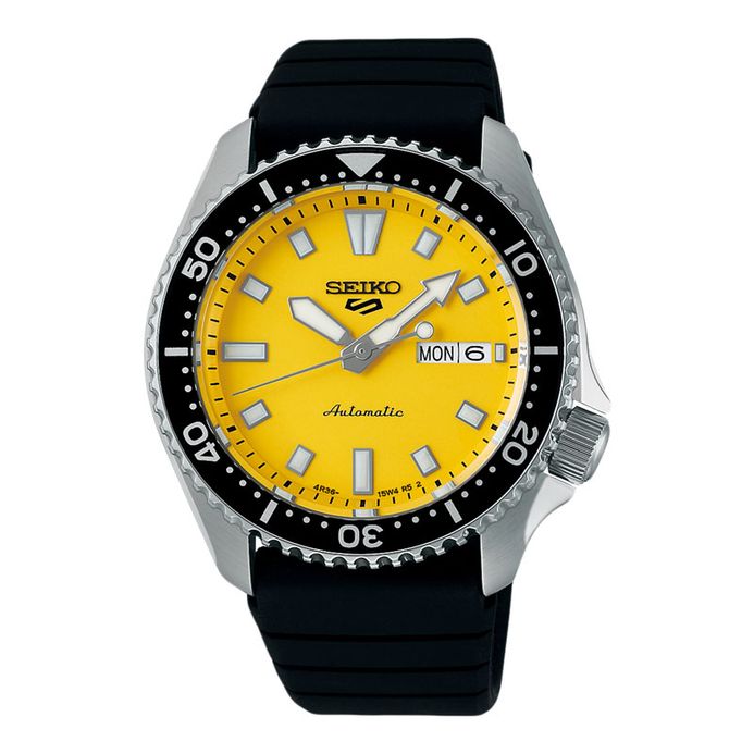 Seiko Sports SRPL87K1 SKX Series Automatic Redux in Ki-iro Yellow Dial  Black Silicone Strap
