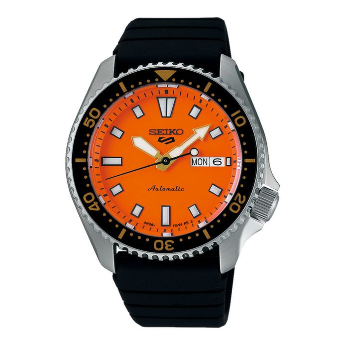 Seiko Sports SRPL89K1 SKX Series Automatic Redux in Daichi Orange Dial  Black Silicone Strap
