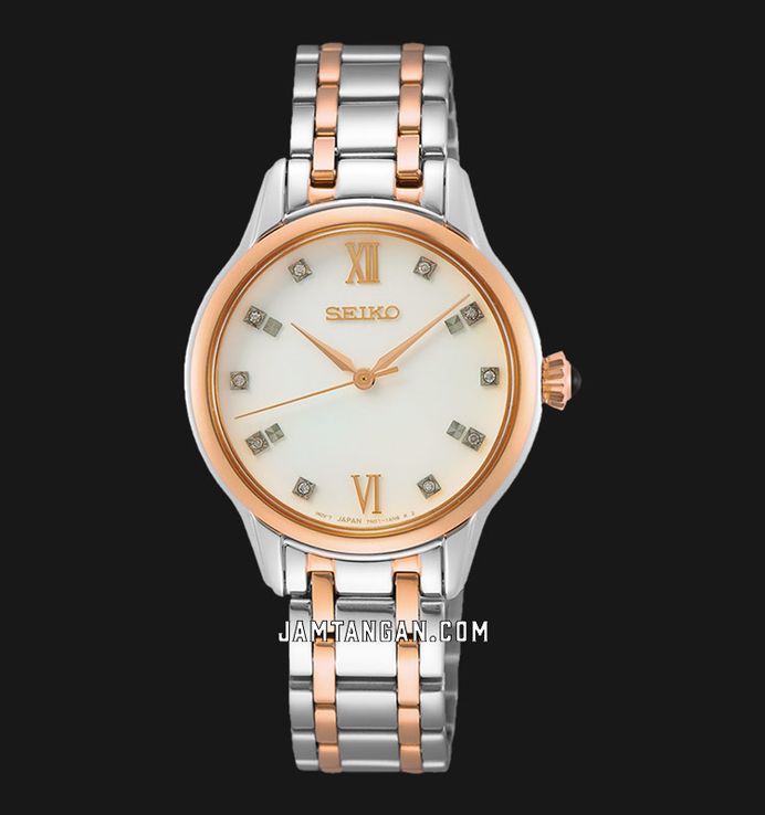 Seiko Ladies SRZ542P1 Diamond Mother Of Pearl Dial Dual Tone Stainless Steel Strap