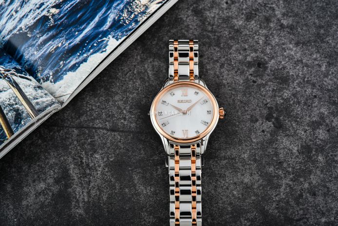 Seiko Ladies SRZ542P1 Diamond Mother Of Pearl Dial Dual Tone Stainless Steel Strap