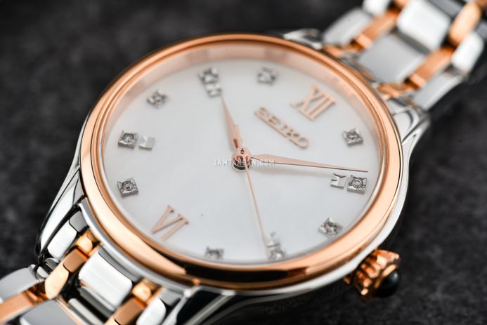 Seiko Ladies SRZ542P1 Diamond Mother Of Pearl Dial Dual Tone Stainless Steel Strap