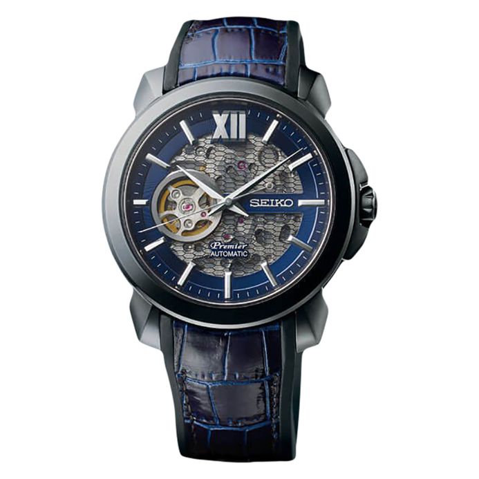 Seiko Premier SSA375J1 Men Automatic Skeleton Dial Blue Rubber Polyurethane  Strap LIMITED EDITION