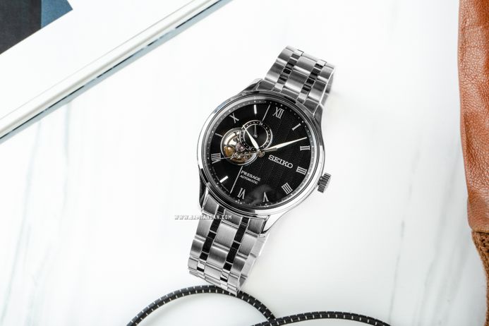 Seiko Presage SSA377J1 Open Heart Karesansui Automatic Black Dial Stainless  Steel Strap