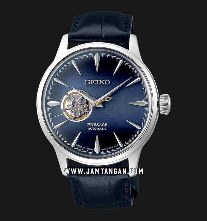 Seiko Presage SSA405J1 Cocktail Time Blue Moon Open Heart Dial Blue Leather Strap