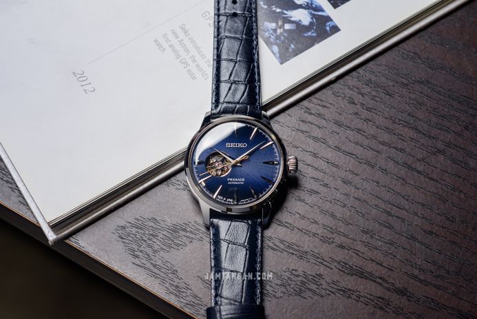 Seiko Presage SSA405J1 Cocktail Time Blue Moon Open Heart Dial Blue Leather Strap