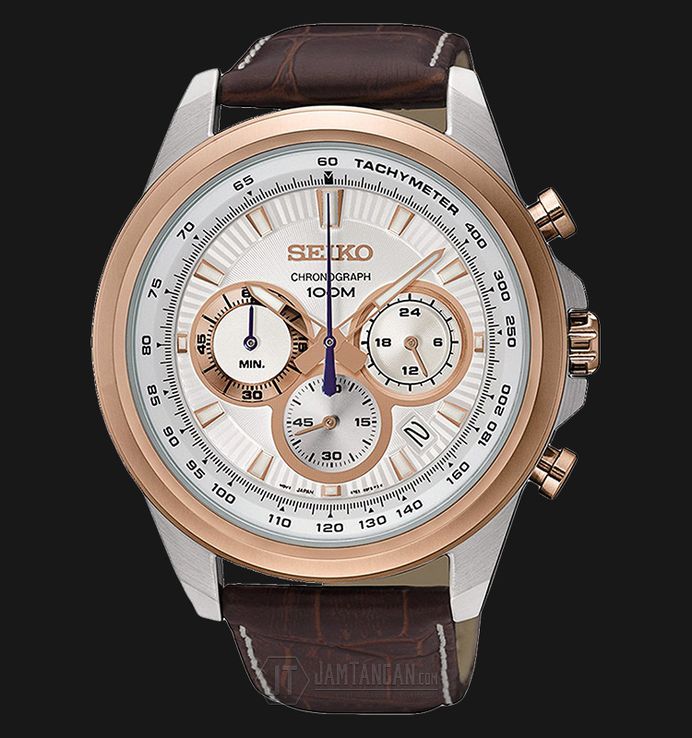 Seiko chronograph 100m tachymeter leather new arrivals