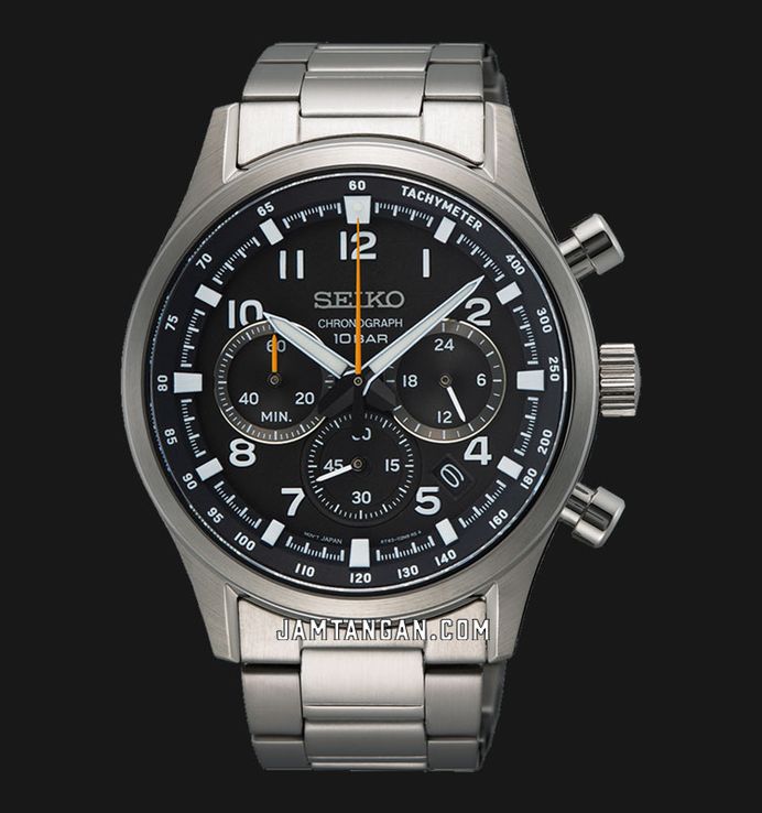 Seiko Chronograph SSB447P1 Discover More Black Dial Stainless Steel Strap