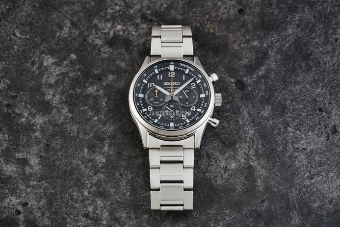 Seiko Chronograph SSB447P1 Discover More Black Dial Stainless Steel Strap