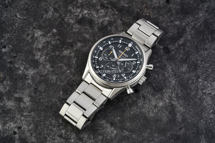 Seiko Chronograph SSB447P1 Discover More Black Dial Stainless Steel Strap
