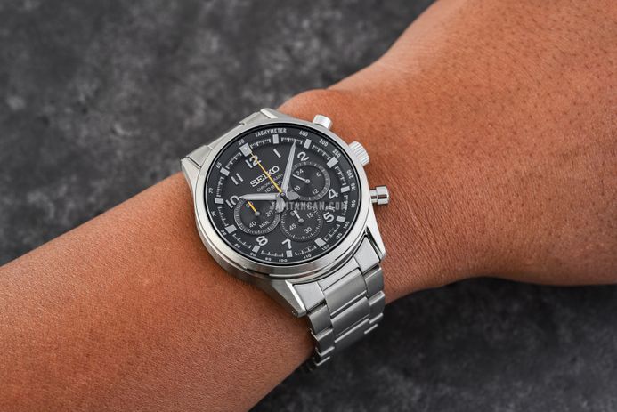 Seiko Chronograph SSB447P1 Discover More Black Dial Stainless Steel Strap