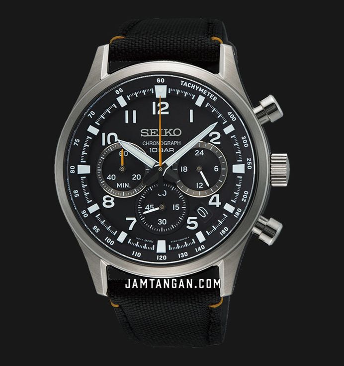 Seiko Chronograph SSB449P1 Discover More Black Dial Black Nylon Strap