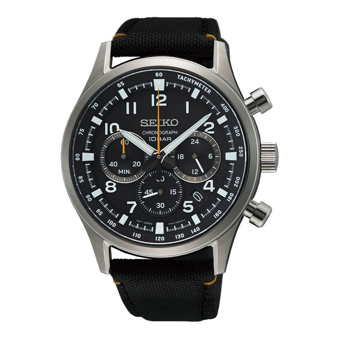 Seiko Chronograph SSB449 SSB449P1 Discover More Black Dial Black