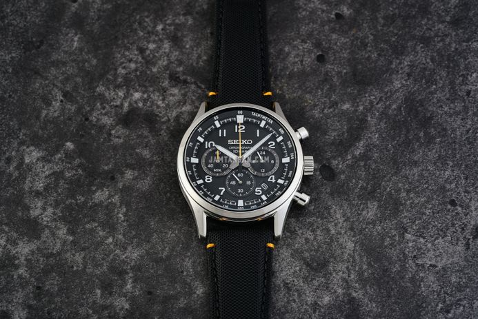 Seiko Chronograph SSB449P1 Discover More Black Dial Black Nylon Strap