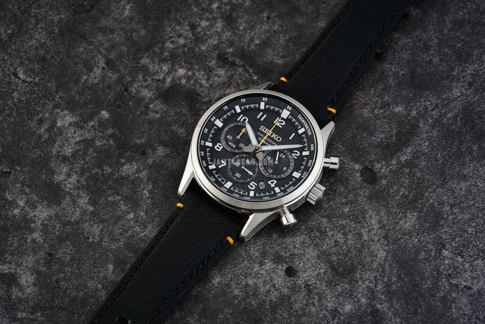 Seiko Chronograph SSB449P1 Discover More Black Dial Black Nylon Strap