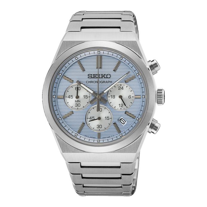 Seiko Chronograph SSB459P1 Men Discover More Light Blue Dial Stainless  Steel Strap