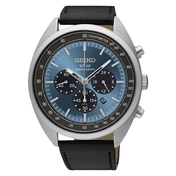 Seiko Solar SSC625P1 Chronograph Blue Dial Black Leather Strap