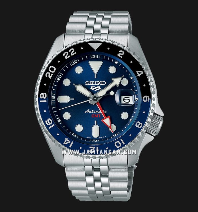 Seiko 5 Sports SSK003K1 SKX Sports Style GMT Batman Automatic Blue Dial Stainless Steel Strap