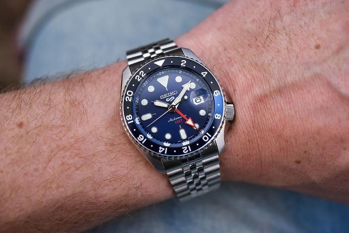 Seiko 5 Sports SSK003K1 SKX Sports Style GMT Batman Automatic Blue Dial Stainless Steel Strap