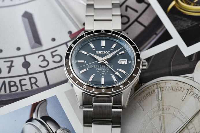 Seiko Presage SSK009J1 Style60's Automatic GMT Blue Dial Stainless Steel Strap