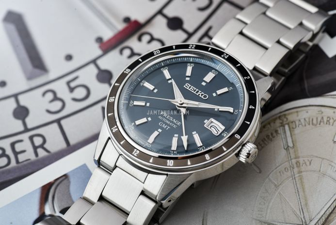Seiko Presage SSK009J1 Style60's Automatic GMT Blue Dial Stainless Steel Strap
