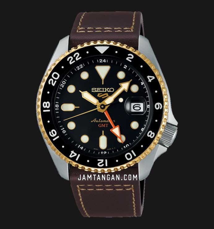Seiko 5 Sports SSK036K1 SKX Series Automatic GMT Black Dial Brown Leather Strap