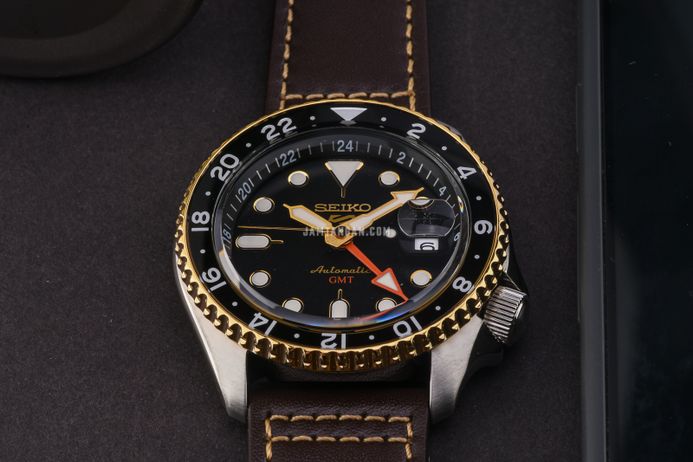 Seiko 5 Sports SSK036K1 SKX Series Automatic GMT Black Dial Brown Leather Strap