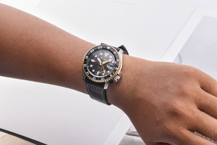 Seiko 5 Sports SSK036K1 SKX Series Automatic GMT Black Dial Brown Leather Strap