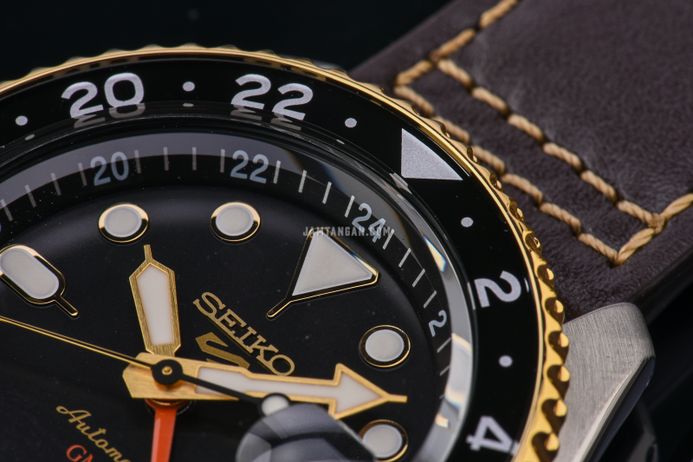 Seiko 5 Sports SSK036K1 SKX Series Automatic GMT Black Dial Brown Leather Strap